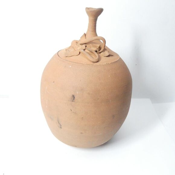 Terra Cotta Pumpkin Jack O Lantern Candle Holder Signed Clay Pottery Handmade - Picture 8 of 15